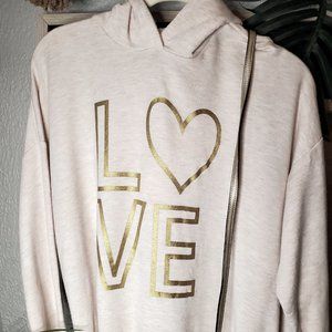 ReUnited-Marled Hoodie with LOVE Square Graphic Super Soft Terry Crop…